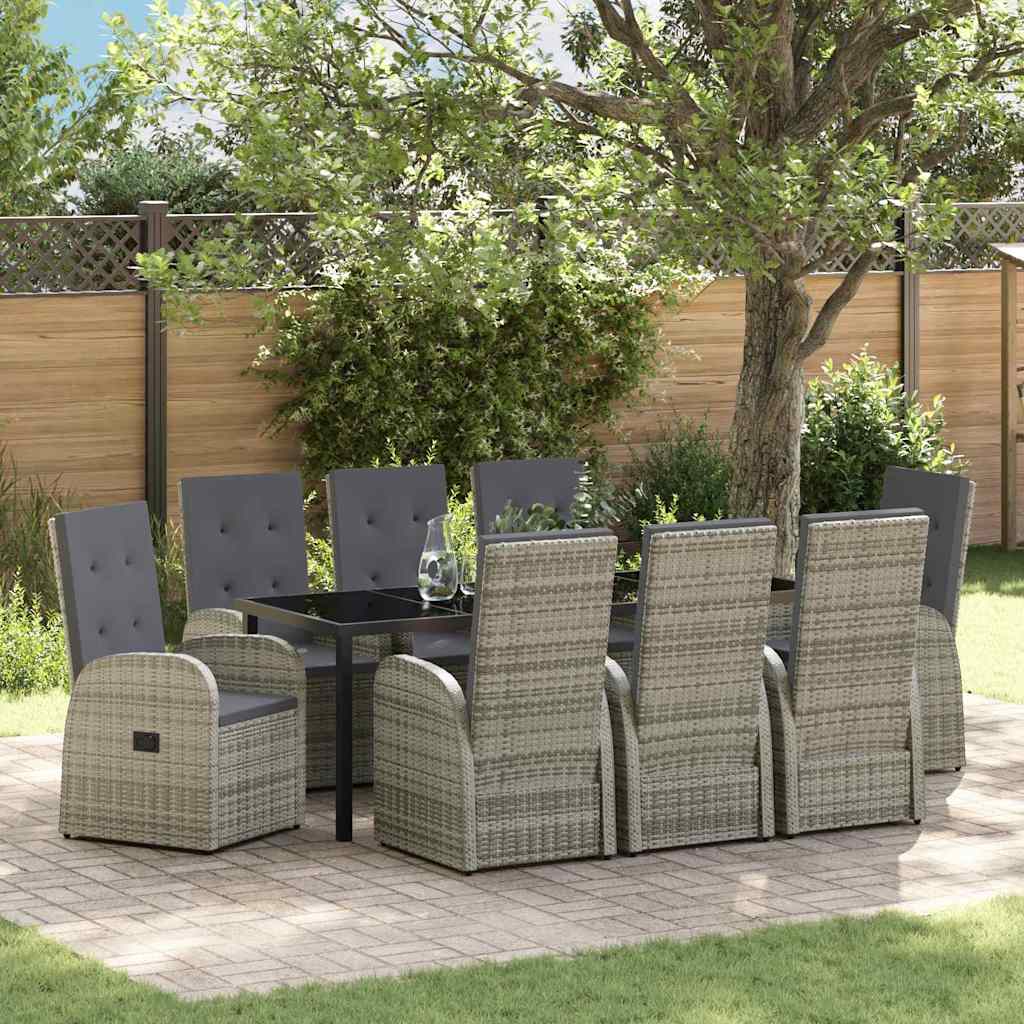 Garden Dining Set with Cushion 9 pcs Grey Poly Rattan