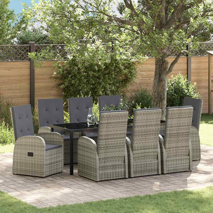 Garden Dining Set with Cushion 9 pcs Grey Poly Rattan