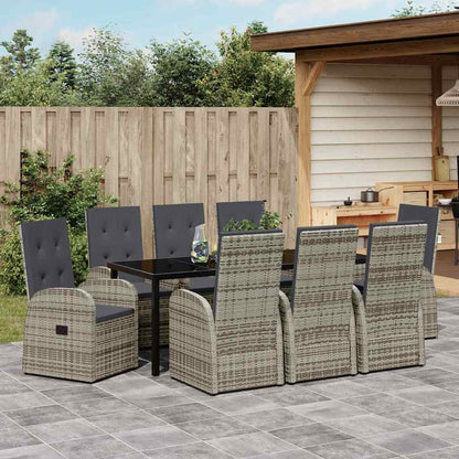 Garden Dining Set with Cushion 9 pcs Grey Poly Rattan