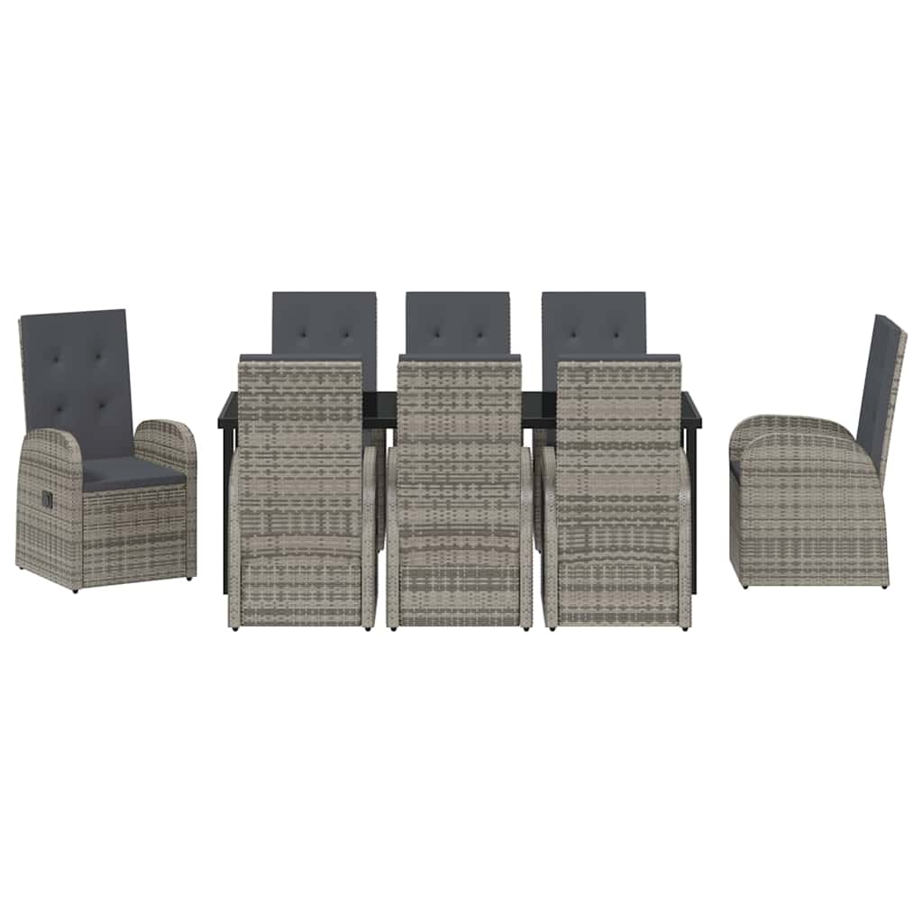 Garden Dining Set with Cushion 9 pcs Grey Poly Rattan