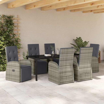 Garden Dining Set with Cushion 7 pcs Grey Poly Rattan