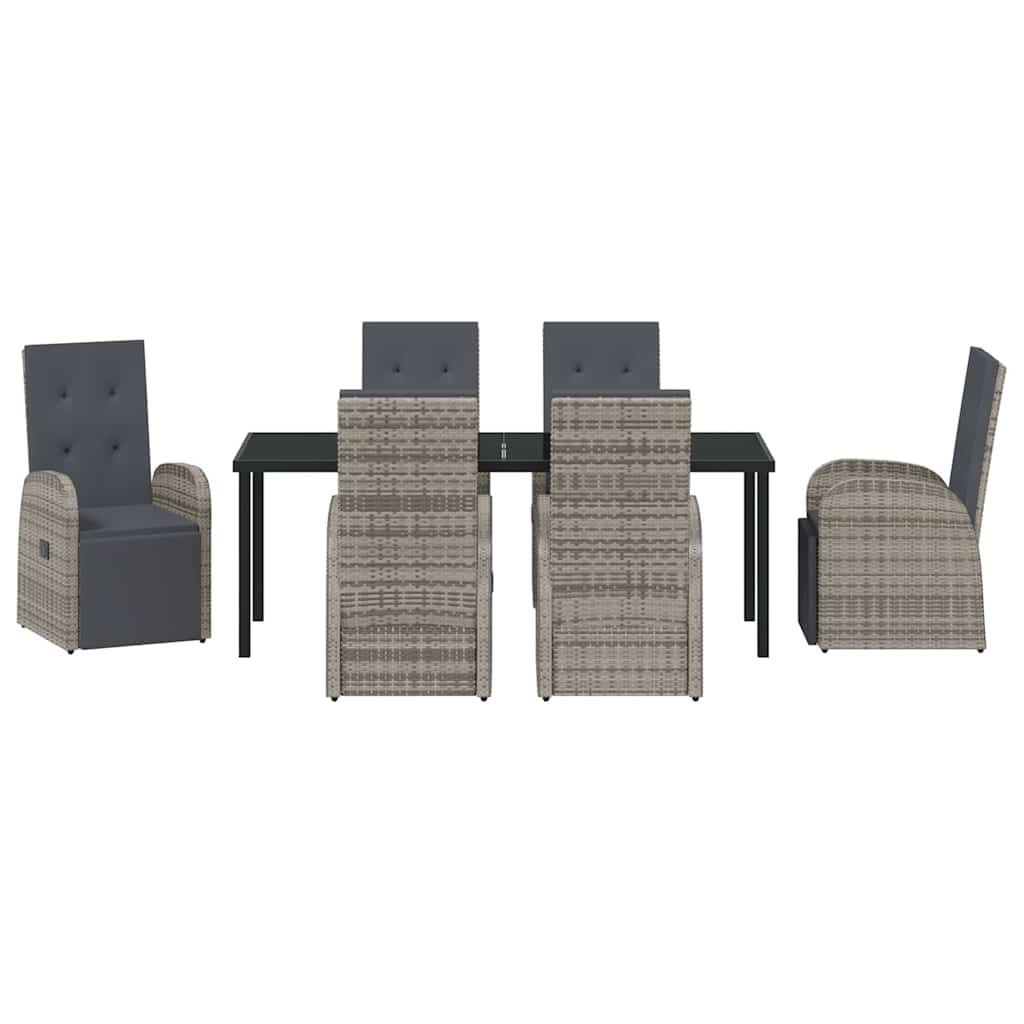 Garden Dining Set with Cushion 7 pcs Grey Poly Rattan