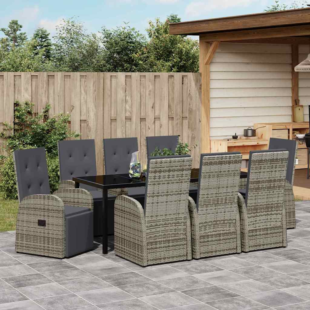 Garden Dining Set with Cushion 9 pcs Grey Poly Rattan