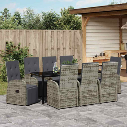 Garden Dining Set with Cushion 9 pcs Grey Poly Rattan