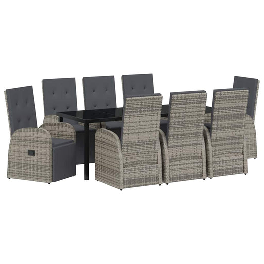 Garden Dining Set with Cushion 9 pcs Grey Poly Rattan