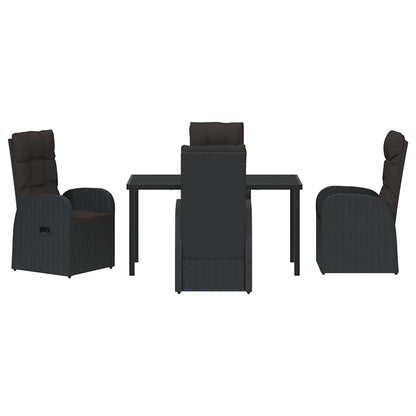 Garden Dining Set with Cushion 5 pcs Black Poly Rattan
