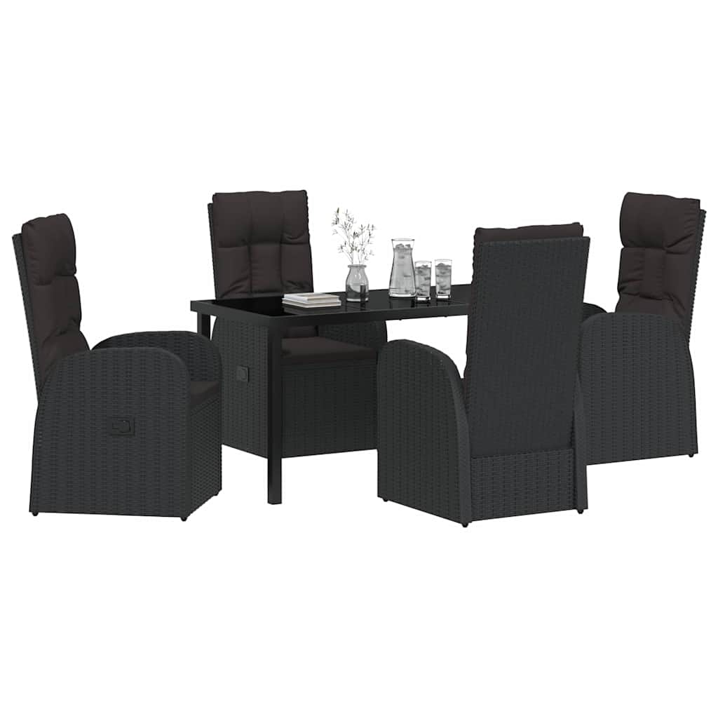 Garden Dining Set with Cushion 5 pcs Black Poly Rattan