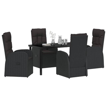 Garden Dining Set with Cushion 5 pcs Black Poly Rattan