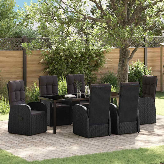 Garden Dining Set with Cushion 7 pcs Black Poly Rattan