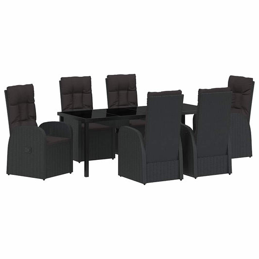 Garden Dining Set with Cushion 7 pcs Black Poly Rattan