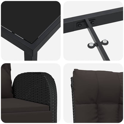 Garden Dining Set with Cushion 5 pcs Black Poly Rattan