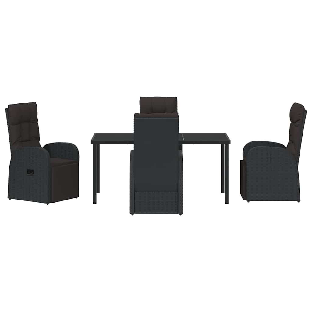 Garden Dining Set with Cushion 5 pcs Black Poly Rattan