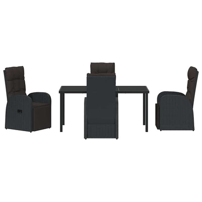 Garden Dining Set with Cushion 5 pcs Black Poly Rattan