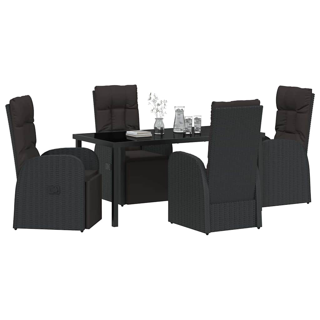 Garden Dining Set with Cushion 5 pcs Black Poly Rattan
