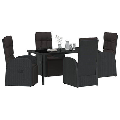 Garden Dining Set with Cushion 5 pcs Black Poly Rattan