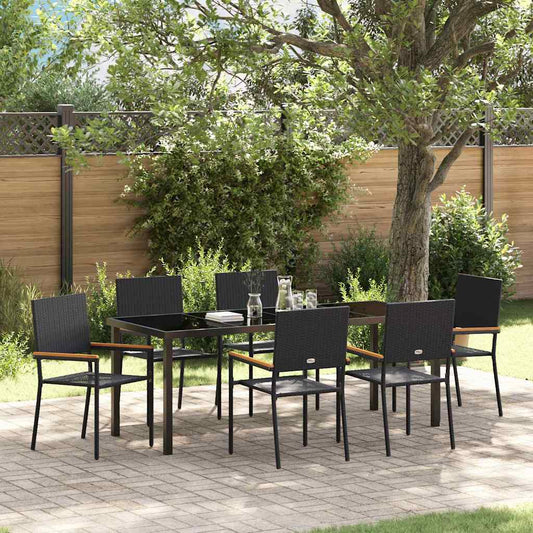 Garden Dining Set with Cushion 7 pcs Black Poly Rattan