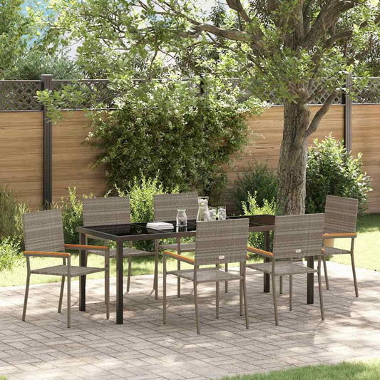 Garden Dining Set with Cushion 7 pcs Grey Poly Rattan