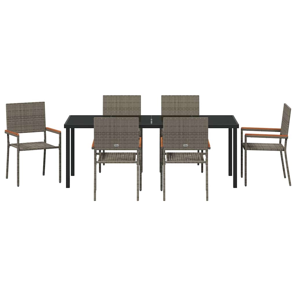 Garden Dining Set with Cushion 7 pcs Grey Poly Rattan