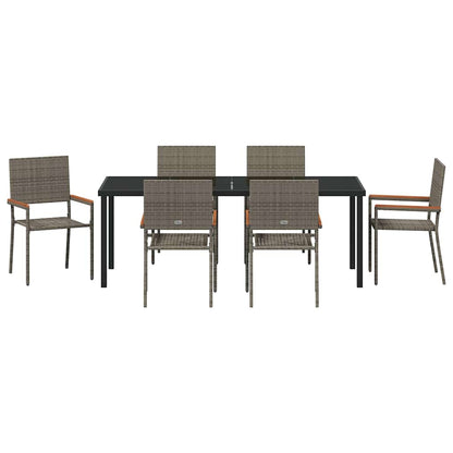 Garden Dining Set with Cushion 7 pcs Grey Poly Rattan