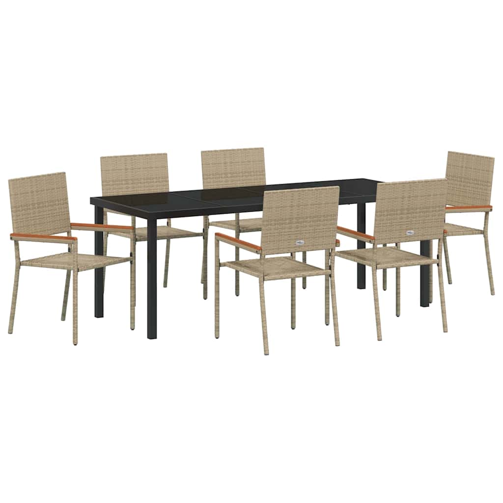 Garden Dining Set with Cushion 7 pcs Beige Poly Rattan