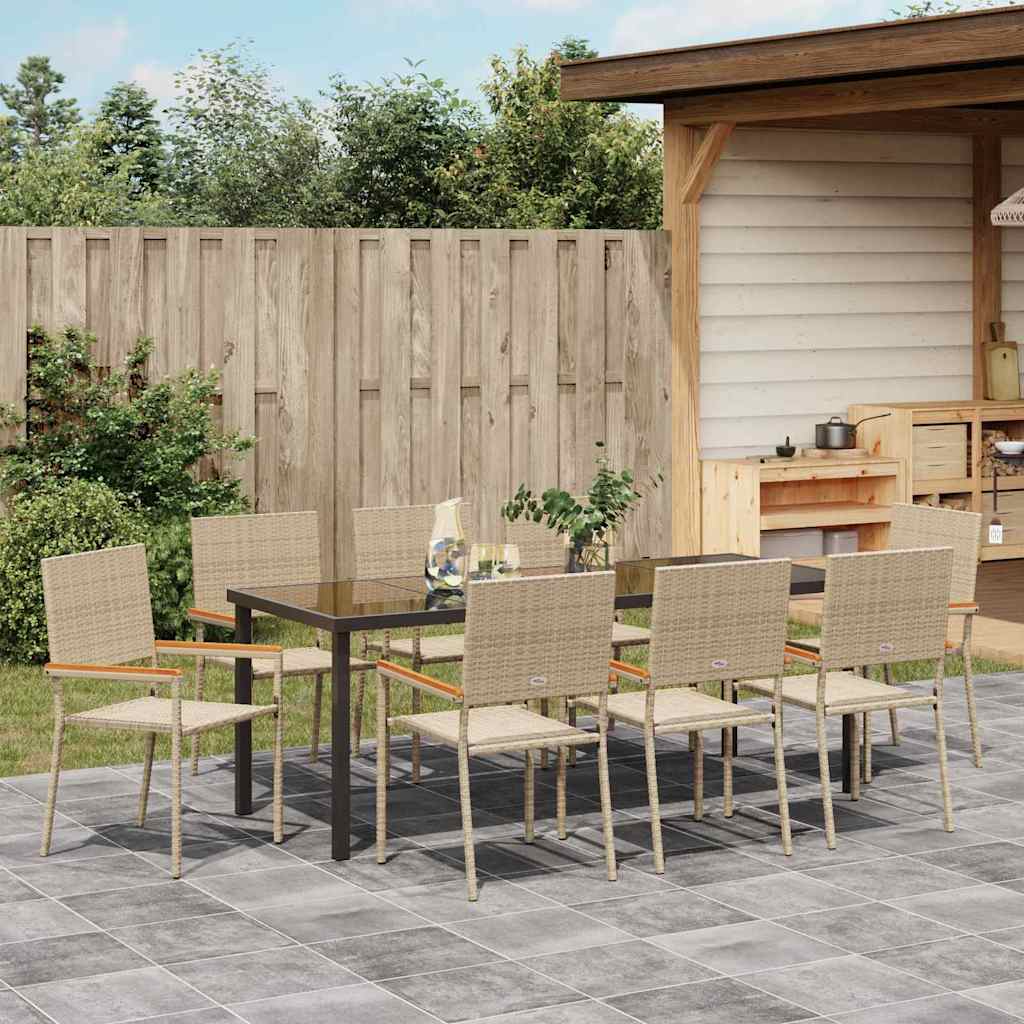 Garden Dining Set with Cushion 9 pcs Beige Poly Rattan