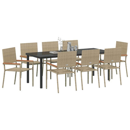 Garden Dining Set with Cushion 9 pcs Beige Poly Rattan