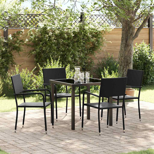 Garden Dining Set with Cushion 5 pcs Black Poly Rattan