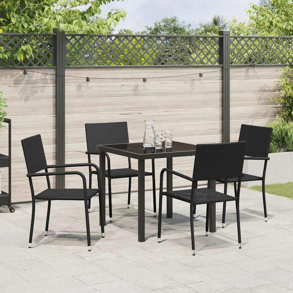 Garden Dining Set with Cushion 5 pcs Black Poly Rattan