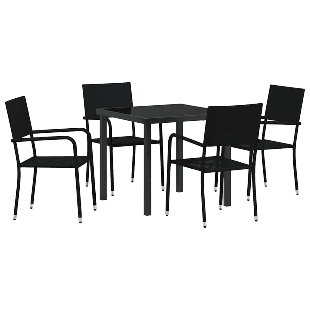 Garden Dining Set with Cushion 5 pcs Black Poly Rattan