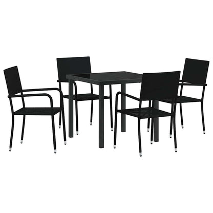 Garden Dining Set with Cushion 5 pcs Black Poly Rattan