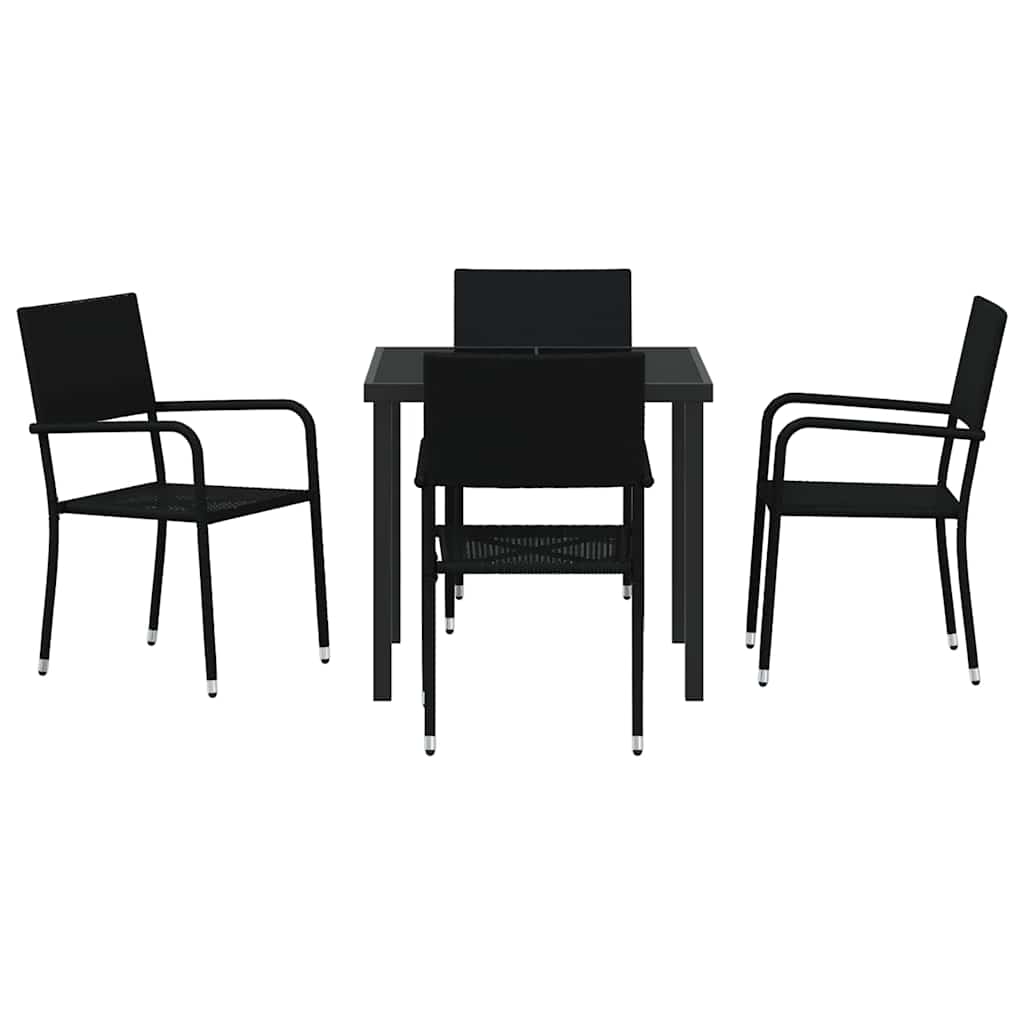 Garden Dining Set with Cushion 5 pcs Black Poly Rattan