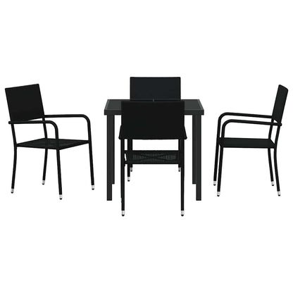 Garden Dining Set with Cushion 5 pcs Black Poly Rattan