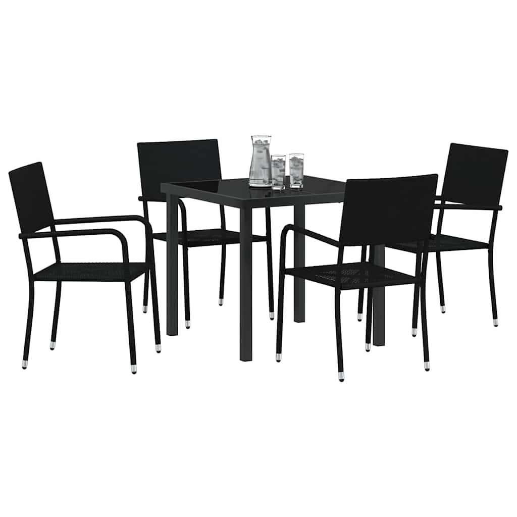 Garden Dining Set with Cushion 5 pcs Black Poly Rattan