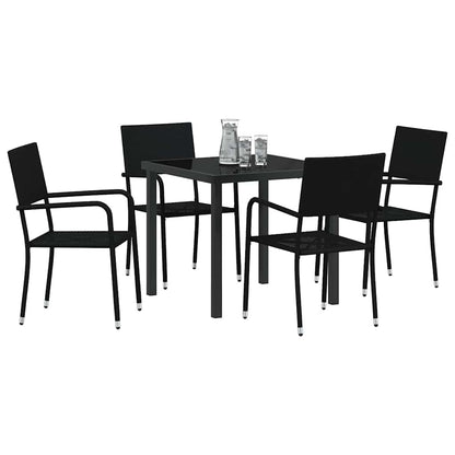 Garden Dining Set with Cushion 5 pcs Black Poly Rattan