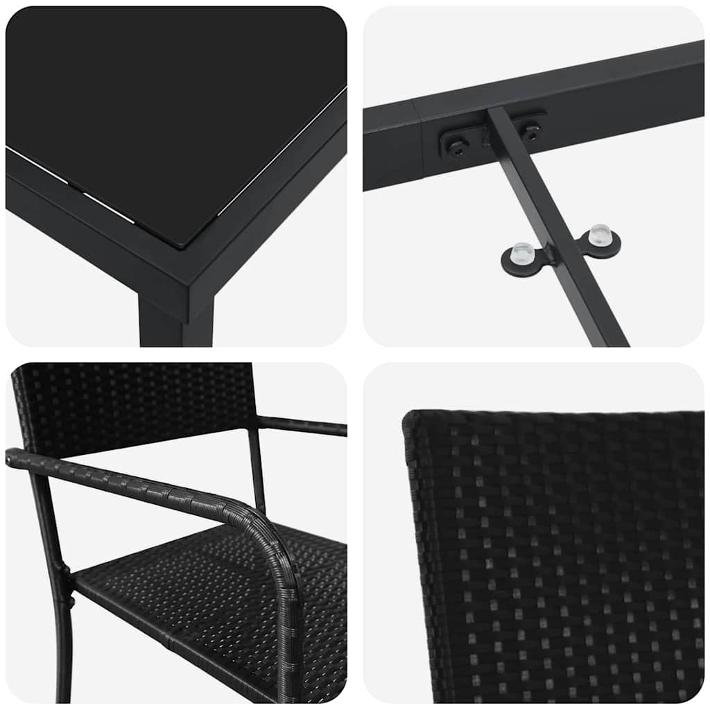 Garden Dining Set with Cushion 5 pcs Black Poly Rattan