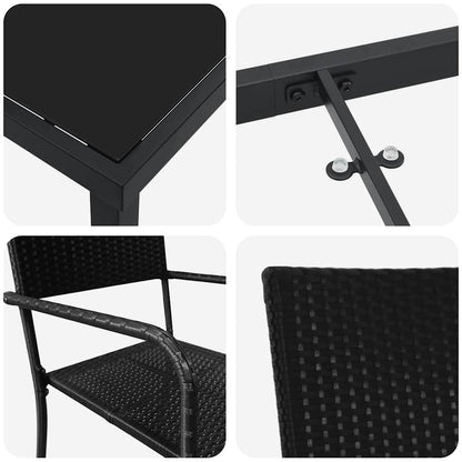 Garden Dining Set with Cushion 5 pcs Black Poly Rattan