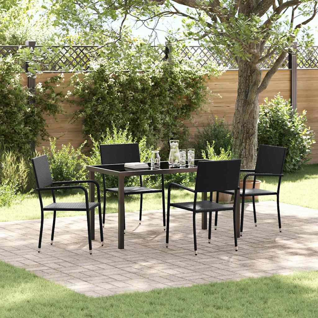 Garden Dining Set with Cushion 5 pcs Black Poly Rattan