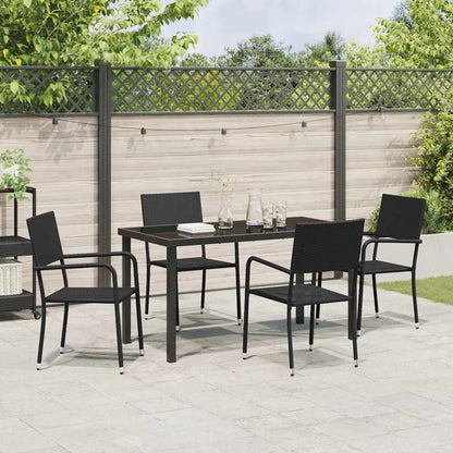 Garden Dining Set with Cushion 5 pcs Black Poly Rattan