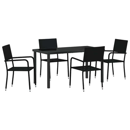 Garden Dining Set with Cushion 5 pcs Black Poly Rattan