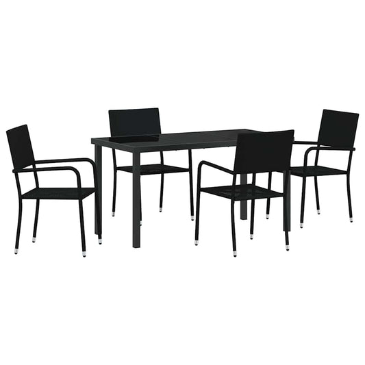 Garden Dining Set with Cushion 5 pcs Black Poly Rattan