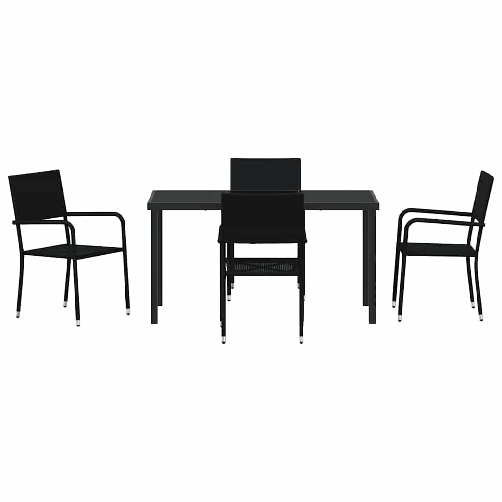 Garden Dining Set with Cushion 5 pcs Black Poly Rattan