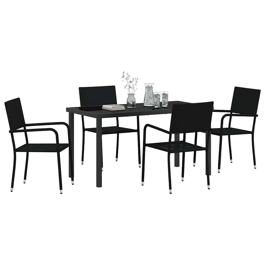 Garden Dining Set with Cushion 5 pcs Black Poly Rattan