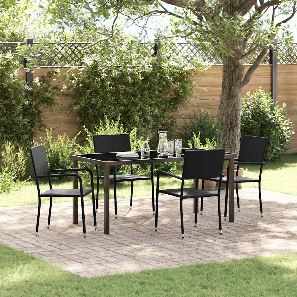 Garden Dining Set with Cushion 5 pcs Black Poly Rattan