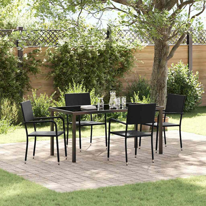 Garden Dining Set with Cushion 5 pcs Black Poly Rattan
