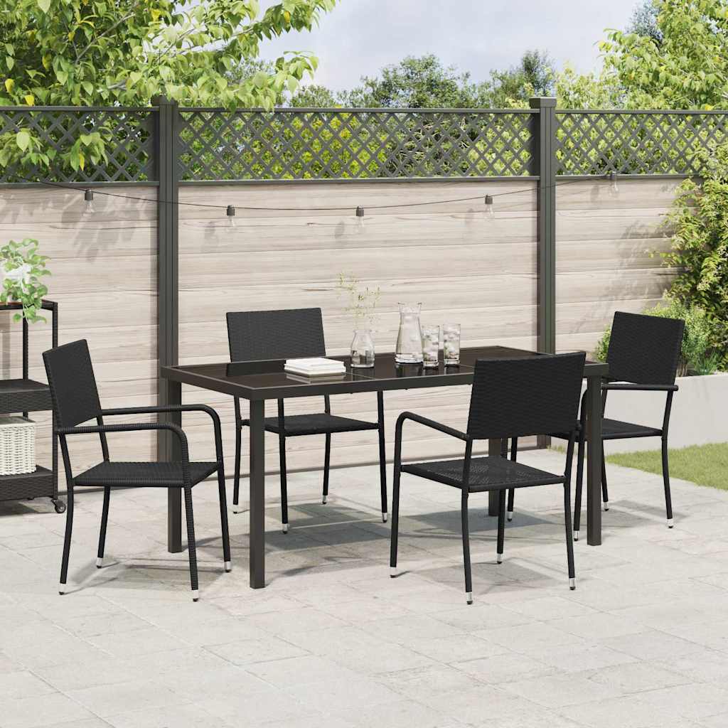Garden Dining Set with Cushion 5 pcs Black Poly Rattan