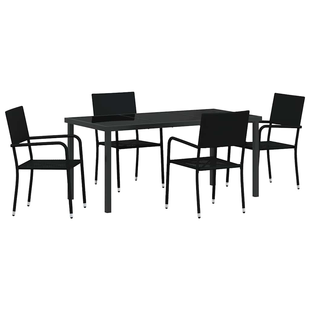 Garden Dining Set with Cushion 5 pcs Black Poly Rattan