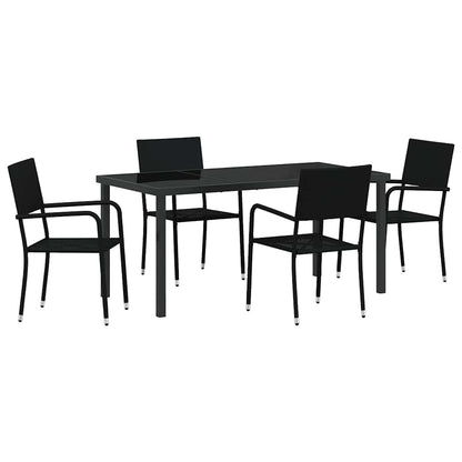 Garden Dining Set with Cushion 5 pcs Black Poly Rattan