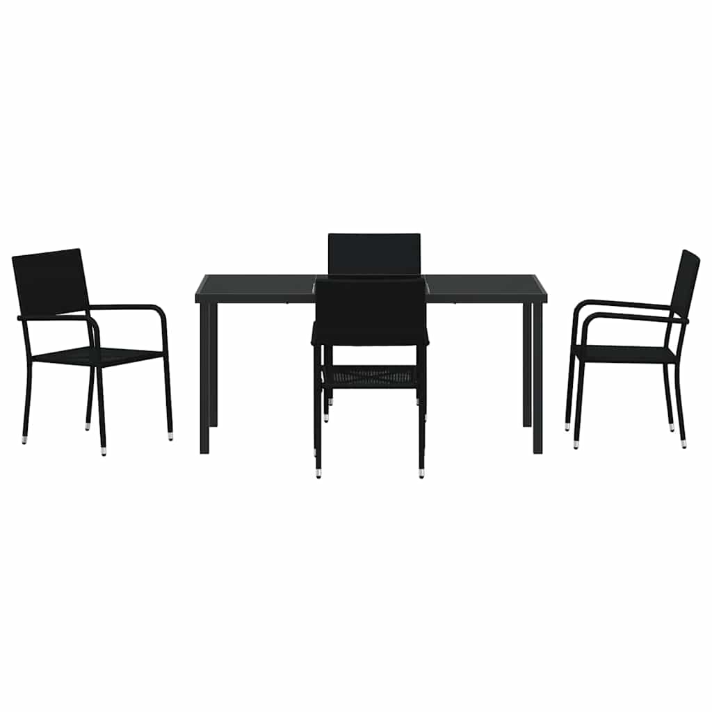 Garden Dining Set with Cushion 5 pcs Black Poly Rattan