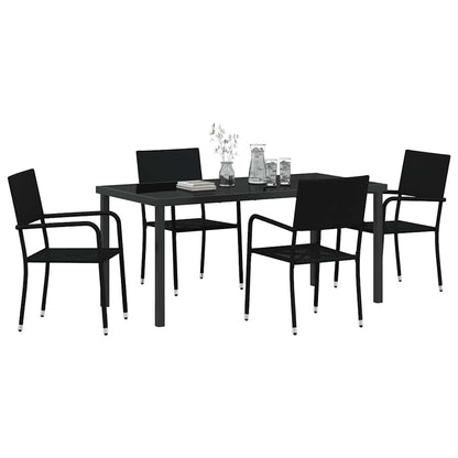 Garden Dining Set with Cushion 5 pcs Black Poly Rattan