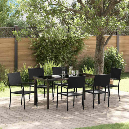 Garden Dining Set with Cushion 7 pcs Black Poly Rattan